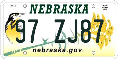 NE license plate 97ZJ87