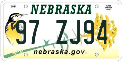 NE license plate 97ZJ94