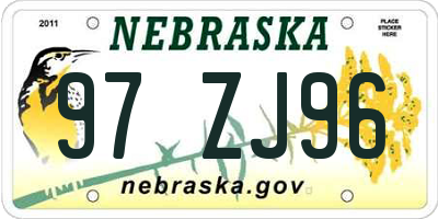 NE license plate 97ZJ96