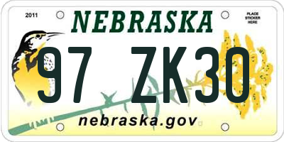 NE license plate 97ZK30
