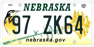 NE license plate 97ZK64