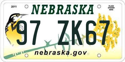 NE license plate 97ZK67