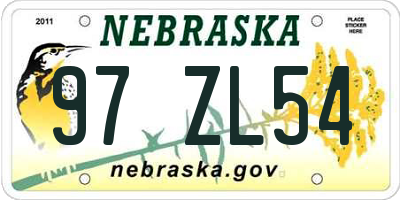 NE license plate 97ZL54
