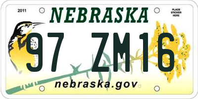 NE license plate 97ZM16