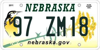 NE license plate 97ZM18