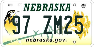 NE license plate 97ZM25