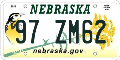 NE license plate 97ZM62
