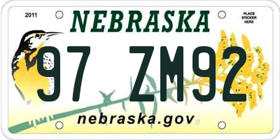 NE license plate 97ZM92