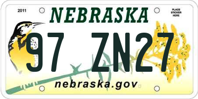NE license plate 97ZN27