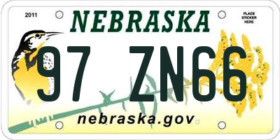 NE license plate 97ZN66