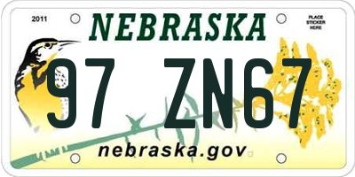 NE license plate 97ZN67