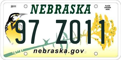 NE license plate 97ZO11