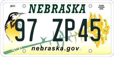 NE license plate 97ZP45