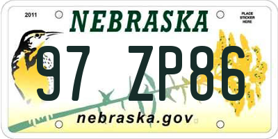 NE license plate 97ZP86