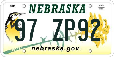 NE license plate 97ZP92