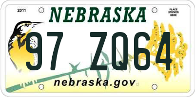 NE license plate 97ZQ64
