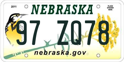 NE license plate 97ZQ78