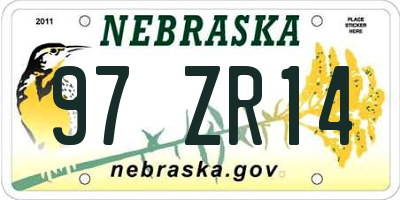 NE license plate 97ZR14