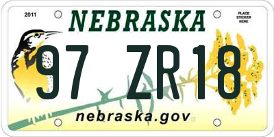 NE license plate 97ZR18