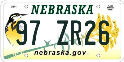 NE license plate 97ZR26