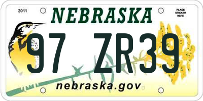 NE license plate 97ZR39