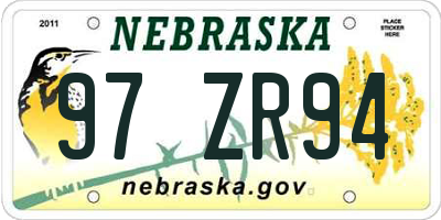 NE license plate 97ZR94