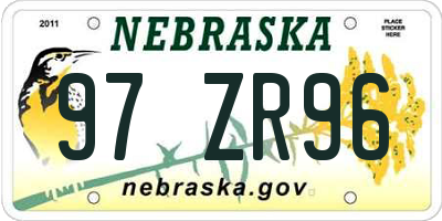 NE license plate 97ZR96
