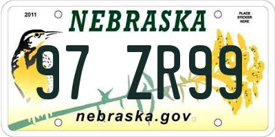 NE license plate 97ZR99