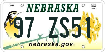NE license plate 97ZS51