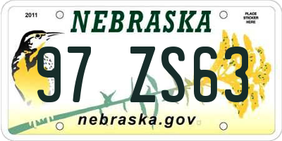 NE license plate 97ZS63