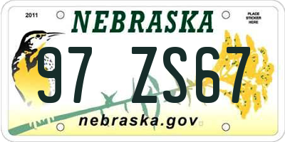 NE license plate 97ZS67