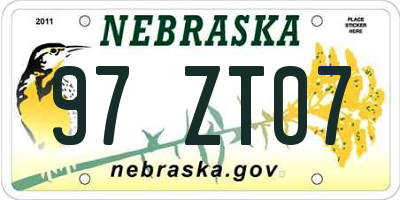 NE license plate 97ZT07