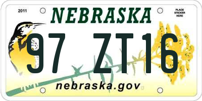 NE license plate 97ZT16