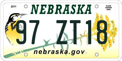 NE license plate 97ZT18