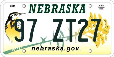 NE license plate 97ZT27
