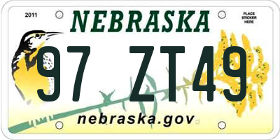 NE license plate 97ZT49