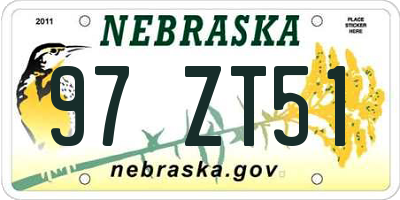 NE license plate 97ZT51