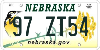 NE license plate 97ZT54