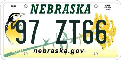 NE license plate 97ZT66