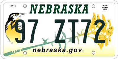 NE license plate 97ZT72