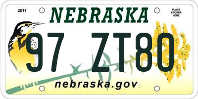 NE license plate 97ZT80