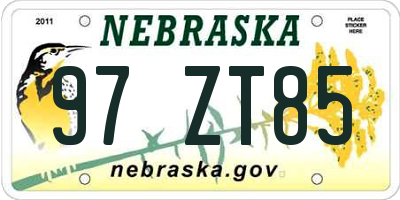 NE license plate 97ZT85