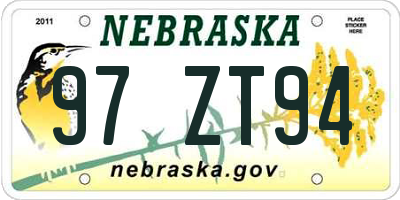 NE license plate 97ZT94