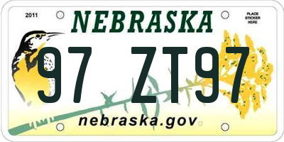 NE license plate 97ZT97