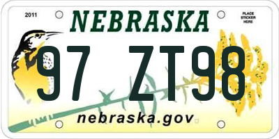 NE license plate 97ZT98