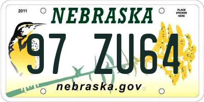 NE license plate 97ZU64