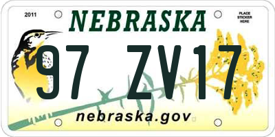NE license plate 97ZV17