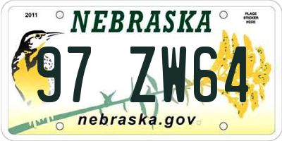 NE license plate 97ZW64