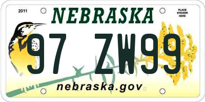 NE license plate 97ZW99