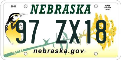 NE license plate 97ZX18